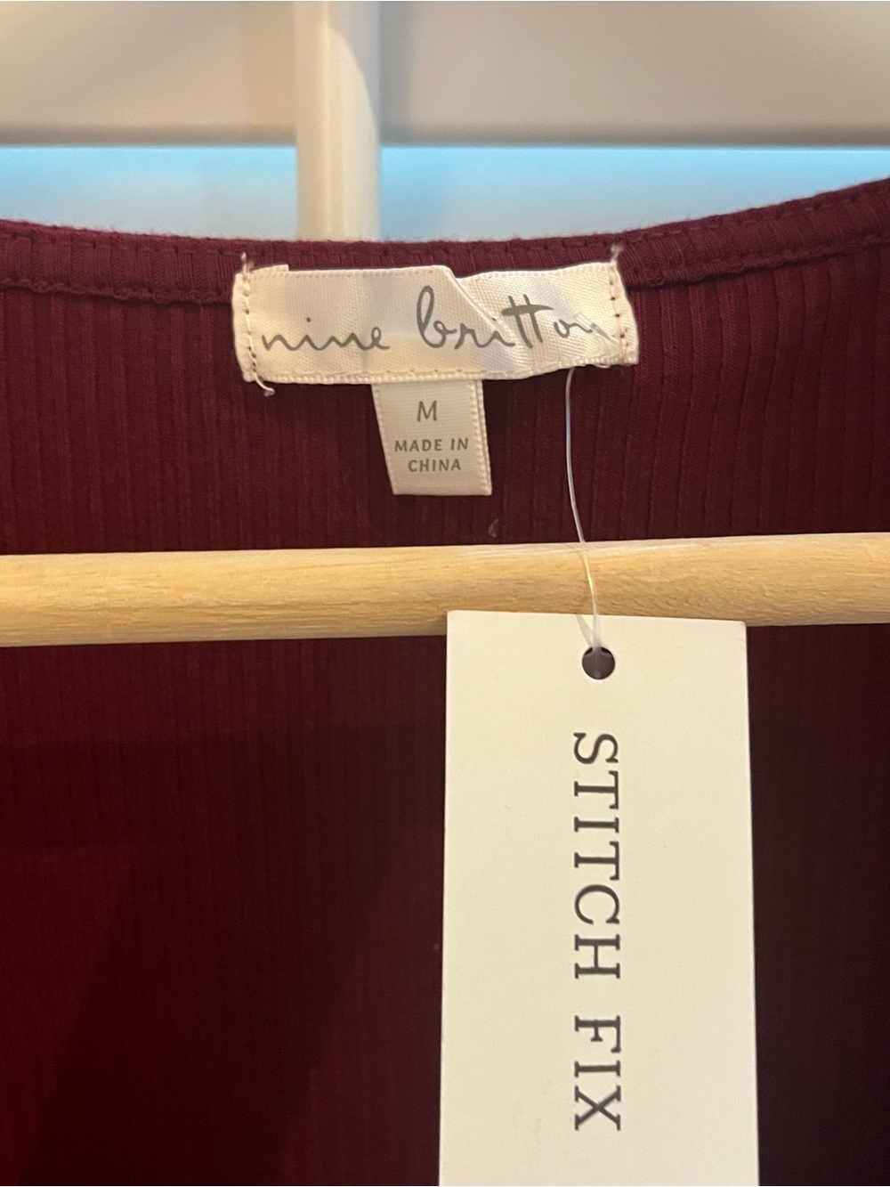 nine britton Deep Wine Ribbed Long-Sleeve Scoop Top M - Picture 3 of 6